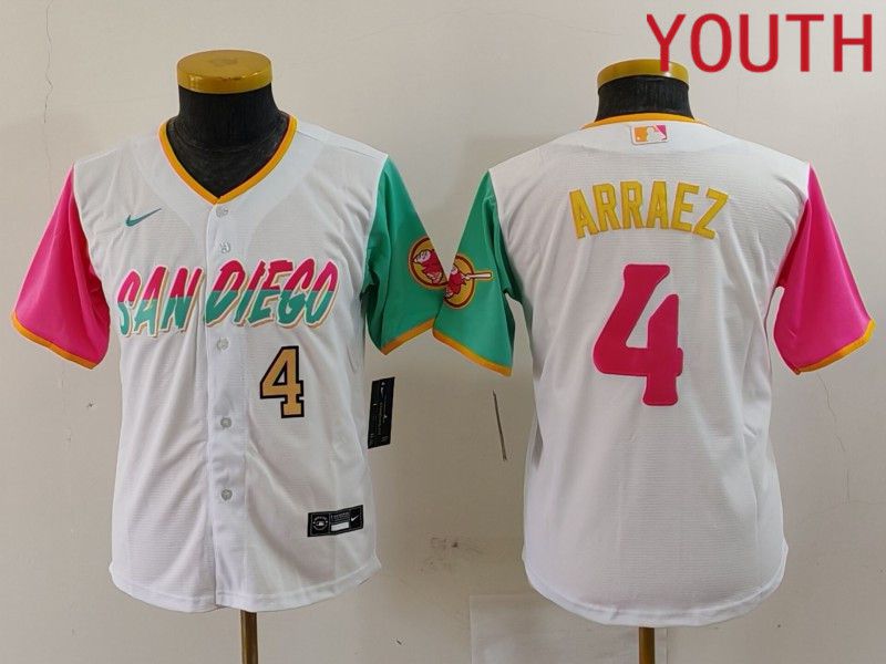 Youth San Diego Padres #4 Arraez White City Edition Nike 2024 MLB Jersey style 3->san diego padres->MLB Jersey